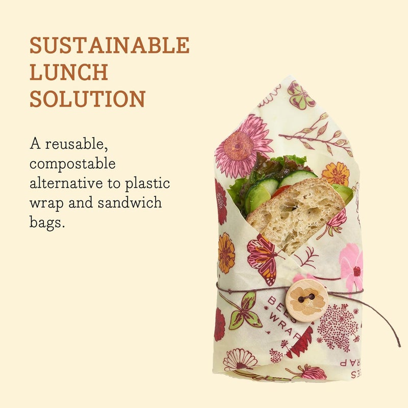 Bee's Wrap Vegan Beeswax Wraps for Food - Vegan Meadow Magic Sandwich Wrap - Made in USA Reusable Bread Bags - Organic & Eco-Friendly Alternative to Aluminum Foil, Sandwich Bags & Plastic Wrap - Image 4